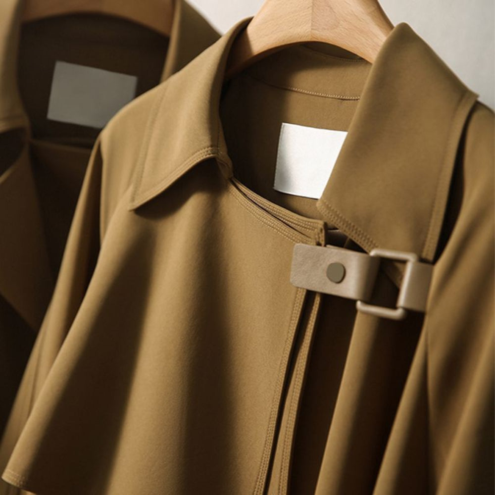 Women Belted Trench with Simplicity Design and Buckle Details