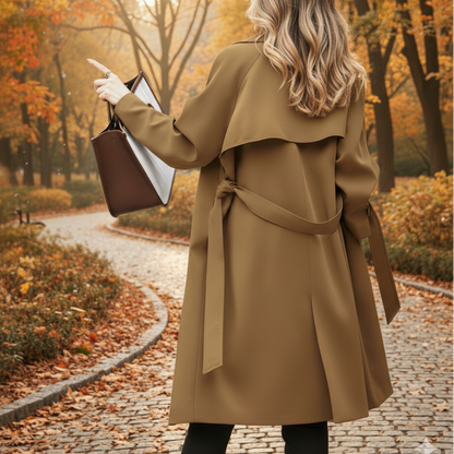 Women Belted Trench with Simplicity Design and Buckle Details