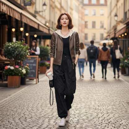 Women Vegan Leather Jacket with Removable Knit Hood