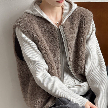 Womens Fluffy Teddy Style Faux Fur Vest