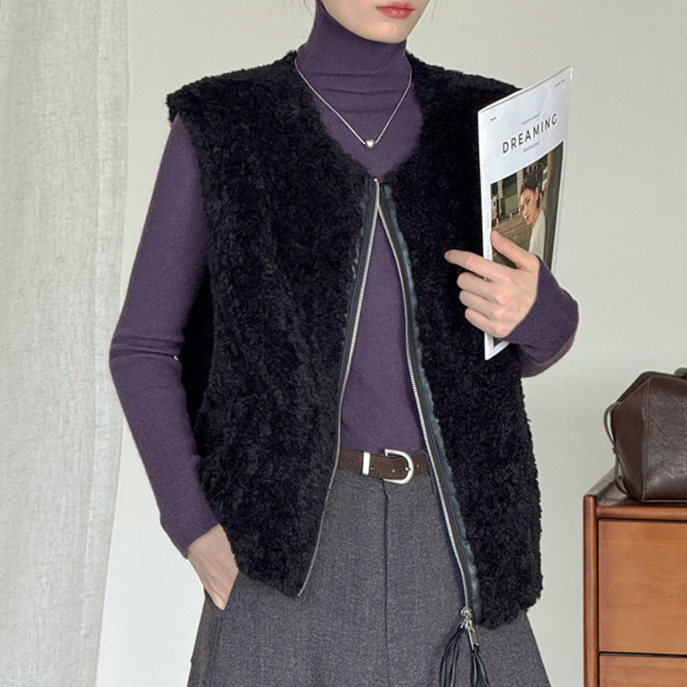 Womens Fluffy Teddy Style Faux Fur Vest