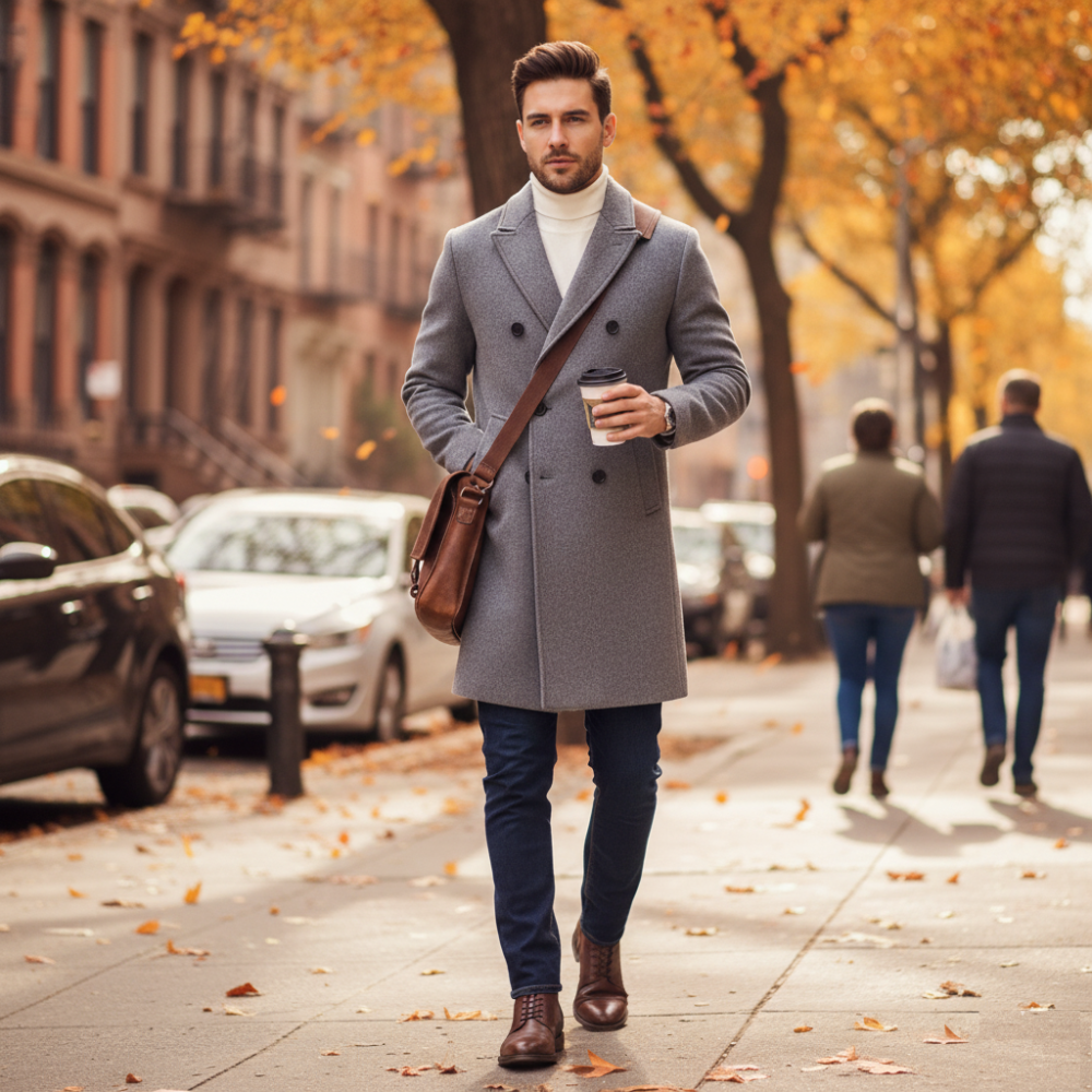 Mens Double Breasted Mid Length Coat