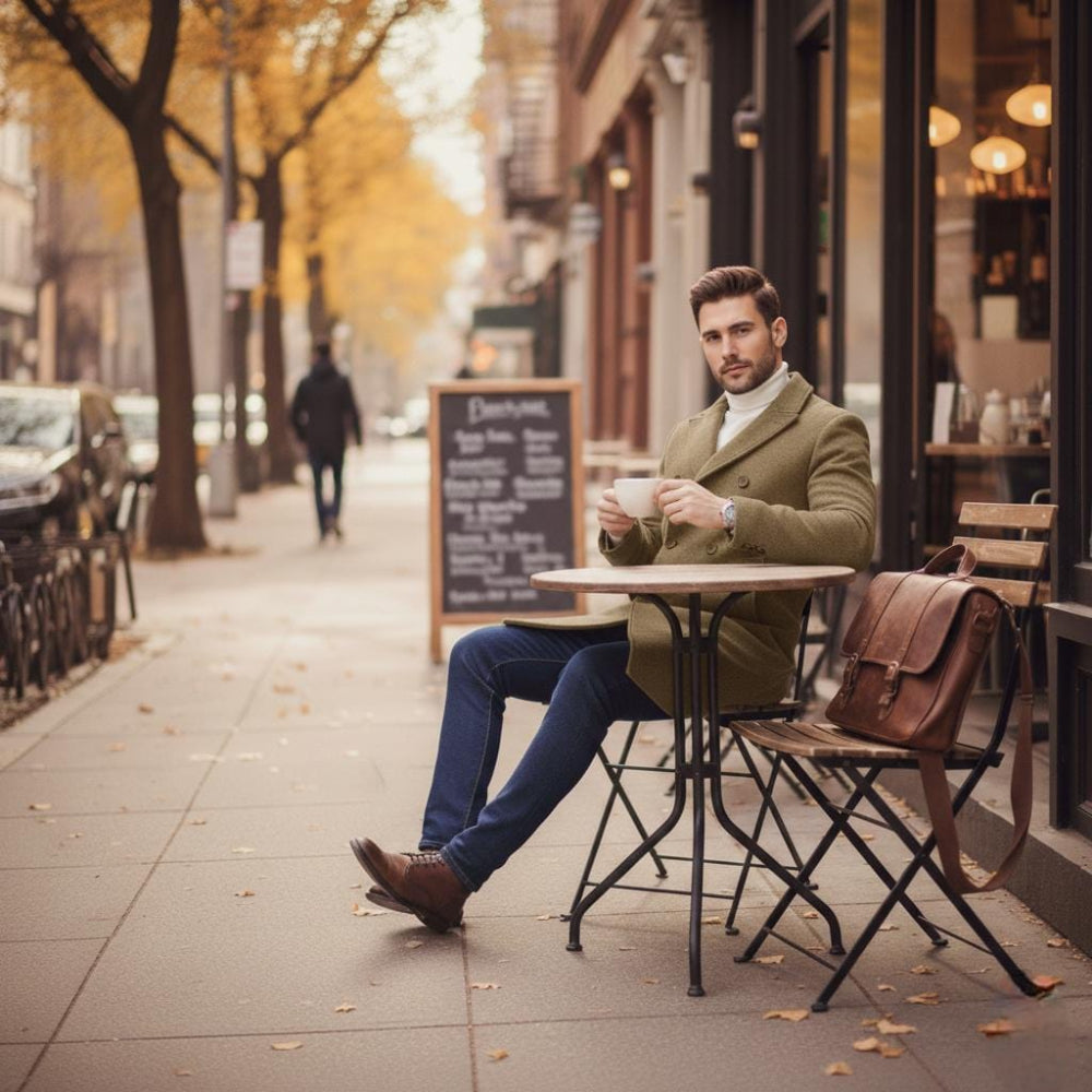 Mens Double Breasted Mid Length Coat