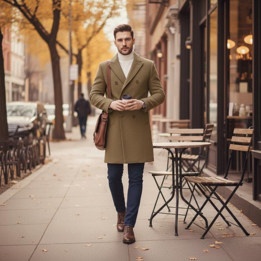 Mens Double Breasted Mid Length Coat