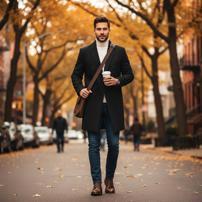 Mens Double Breasted Mid Length Coat