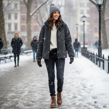 Womens Fluffy Fleece Jacket With Pockets