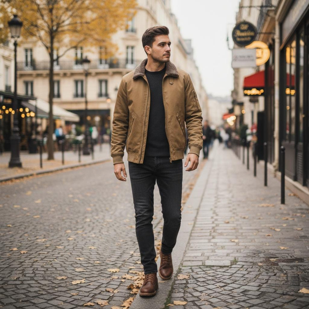 Mens Zipper Jacket With faux shearling Inner