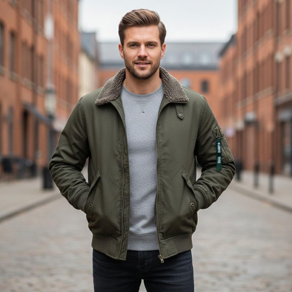 Mens Zipper Jacket With faux shearling Inner