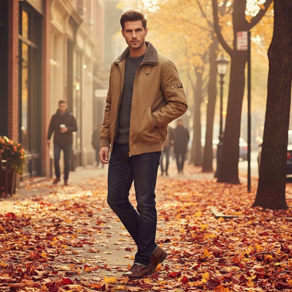 Mens Zipper Jacket With faux shearling Inner