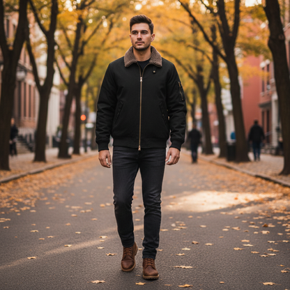 Mens Zipper Jacket With faux shearling Inner