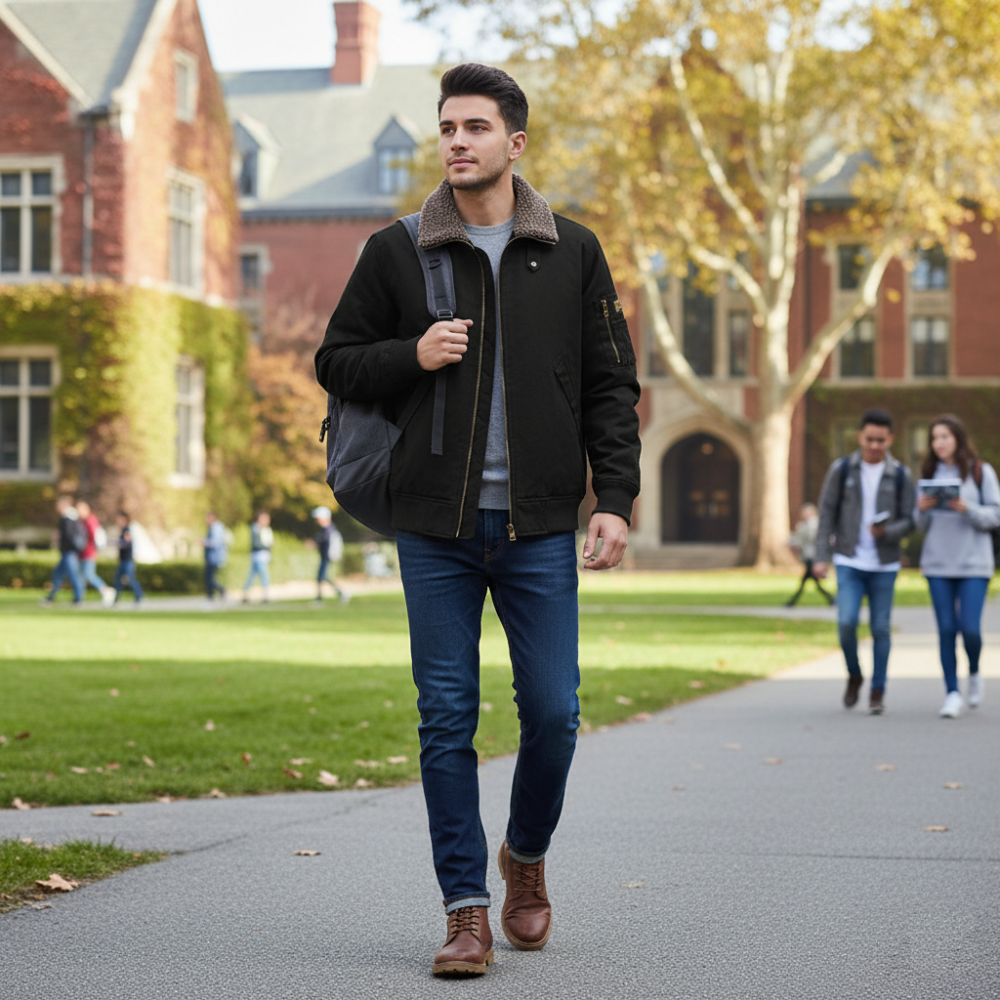 Mens Zipper Jacket With faux shearling Inner