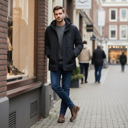 Mens Removable Hood Puffer Jacket With Faux Inner Fur