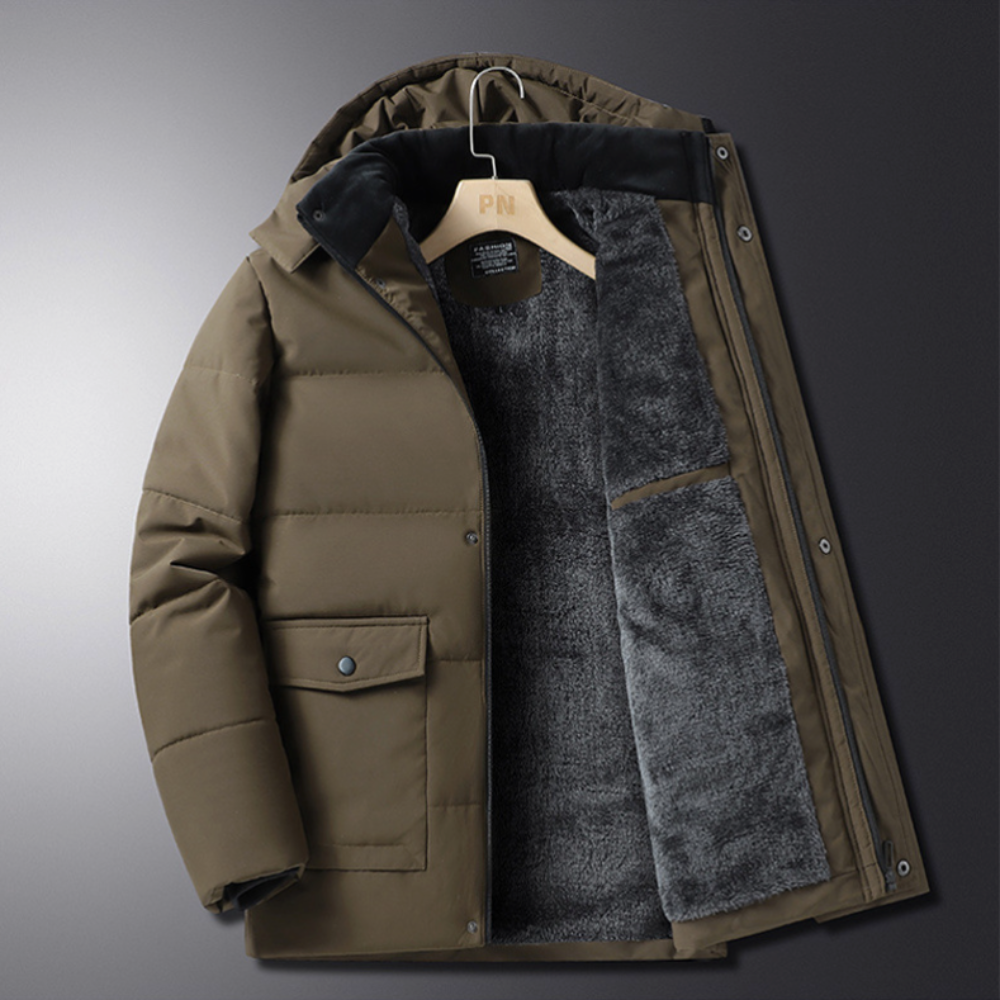 Mens Zipper Puffer Jacket with Full Faux Fur Inner Lining