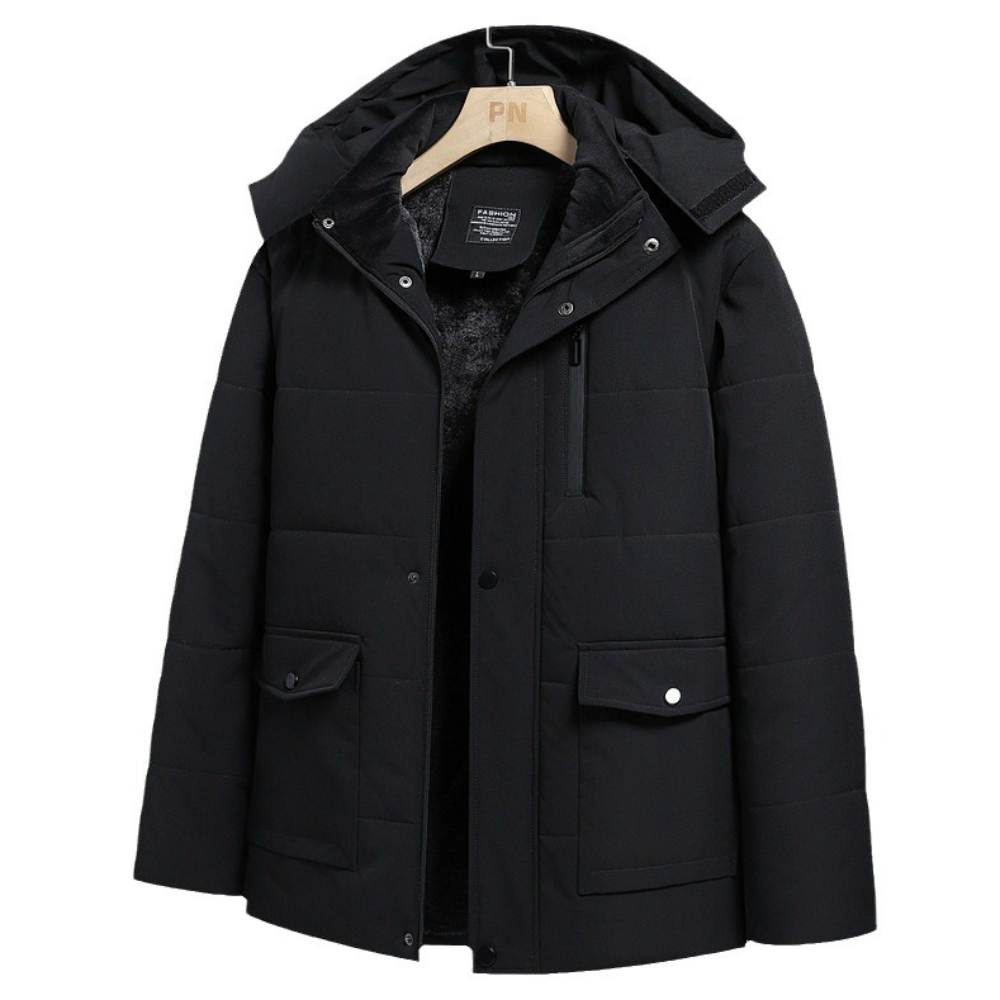 Mens Zipper Puffer Jacket with Full Faux Fur Inner Lining