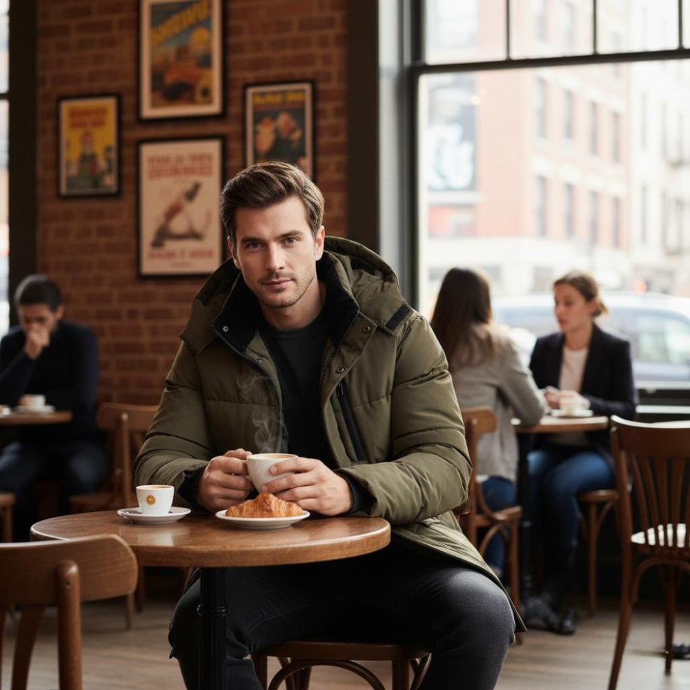 Mens Zipper Puffer Jacket with Full Faux Fur Inner Lining