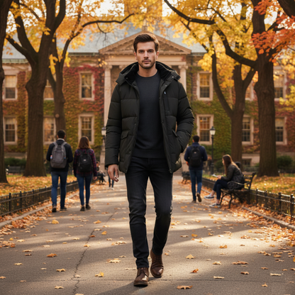 Mens Zipper Puffer Jacket with Full Faux Fur Inner Lining