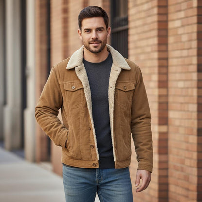 Mens Corduroy Jacket With Faux Shearling Inner