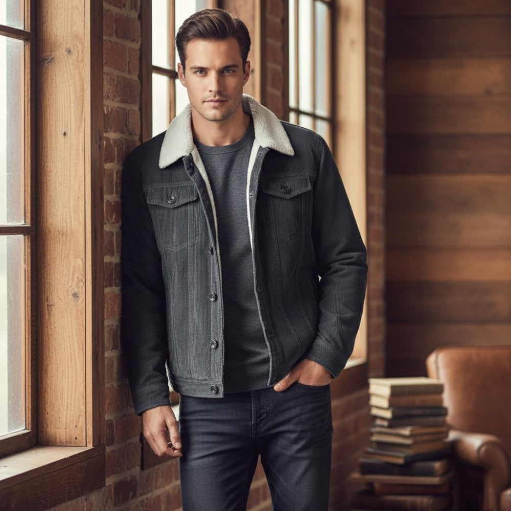 Mens Corduroy Jacket With Faux Shearling Inner