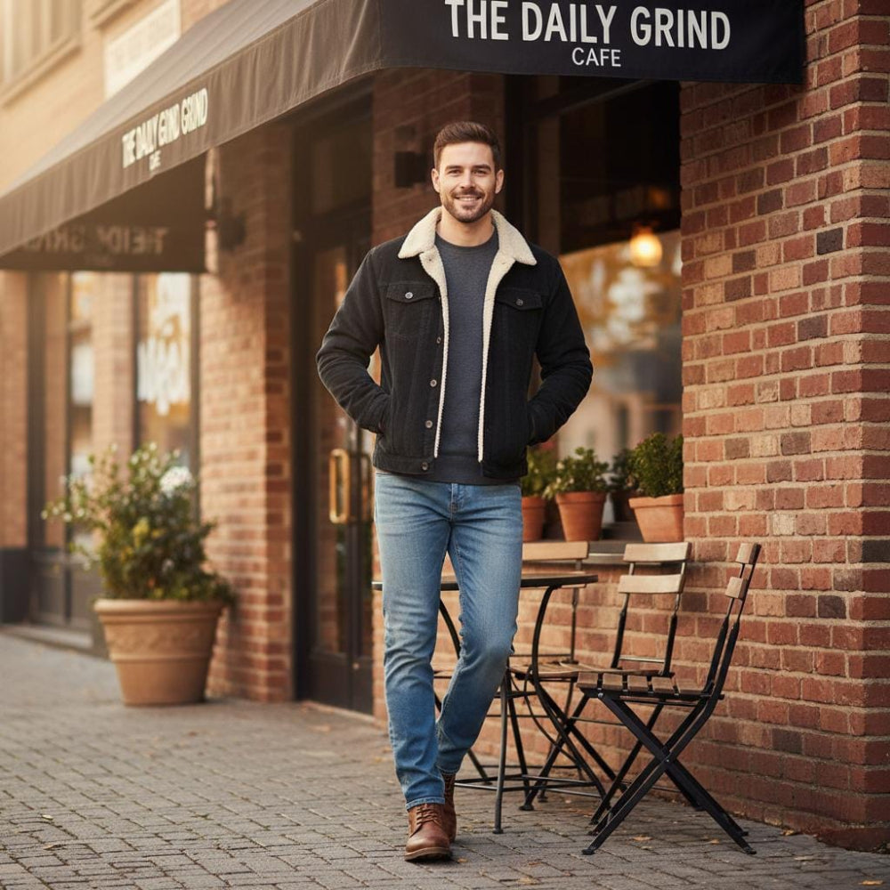 Mens Corduroy Jacket With Faux Shearling Inner