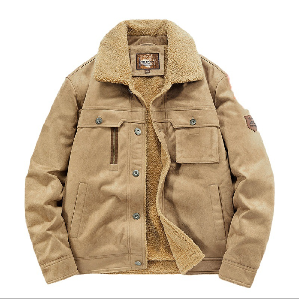 Mens Faux Suede Zipper Jacket with Faux Shearing Inner