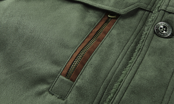 Mens Faux Suede Zipper Jacket with Faux Shearing Inner