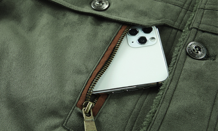 Mens Faux Suede Zipper Jacket with Faux Shearing Inner