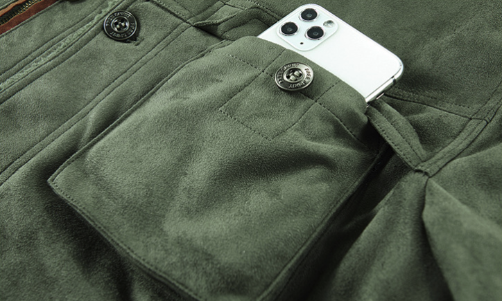 Mens Faux Suede Zipper Jacket with Faux Shearing Inner