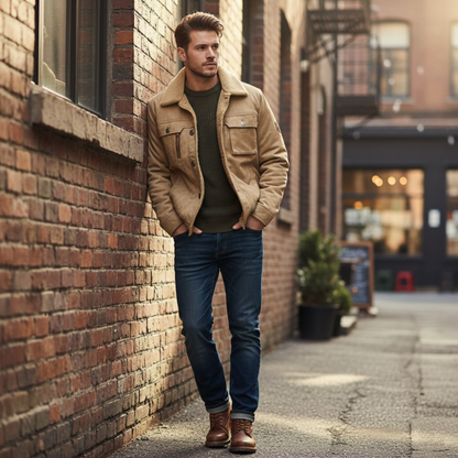 Mens Faux Suede Zipper Jacket with Faux Shearing Inner