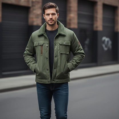 Mens Faux Suede Zipper Jacket with Faux Shearing Inner