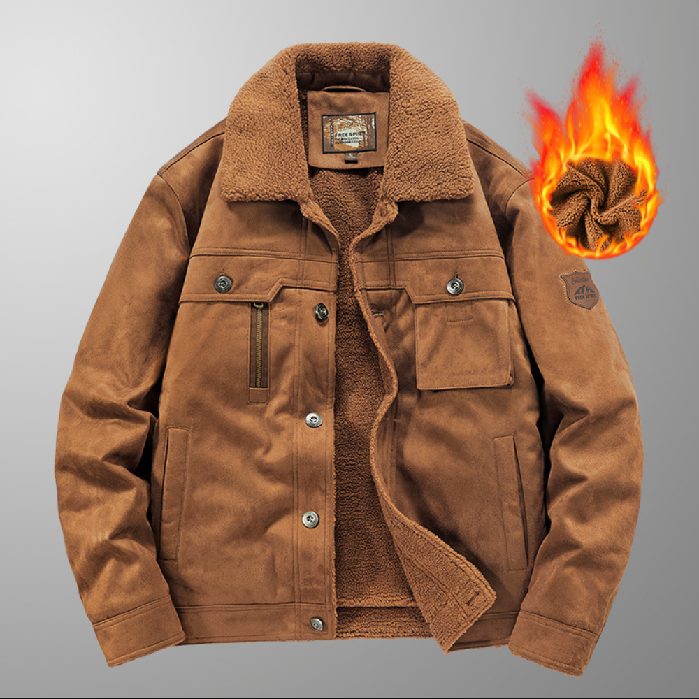 Mens Faux Suede Zipper Jacket with Faux Shearing Inner