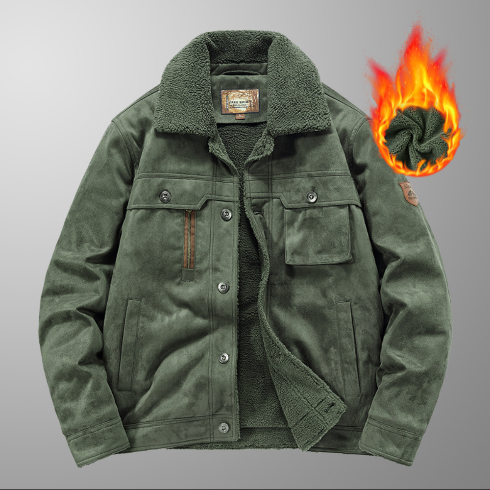 Mens Faux Suede Zipper Jacket with Faux Shearing Inner