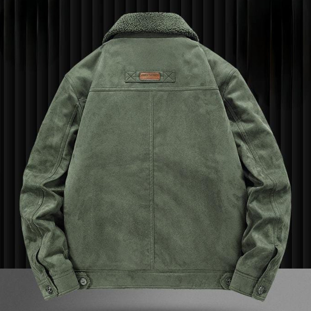 Mens Faux Suede Zipper Jacket with Faux Shearing Inner