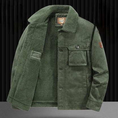 Mens Faux Suede Zipper Jacket with Faux Shearing Inner