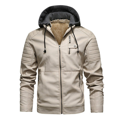 Mens Vegan Leather Hooded Jacket With Inner Faux Fur Lining