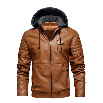 Mens Vegan Leather Hooded Jacket With Inner Faux Fur Lining