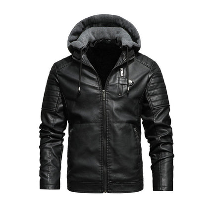 Mens Vegan Leather Hooded Jacket With Inner Faux Fur Lining