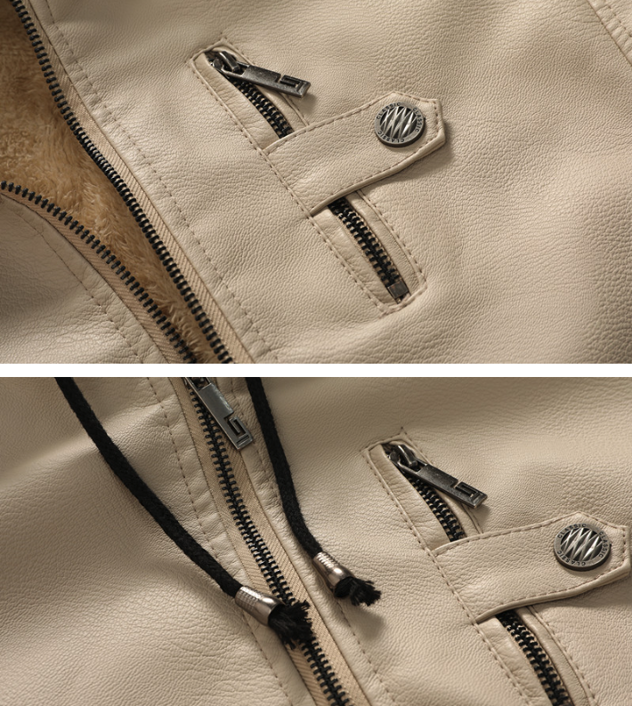 Mens Vegan Leather Hooded Jacket With Inner Faux Fur Lining