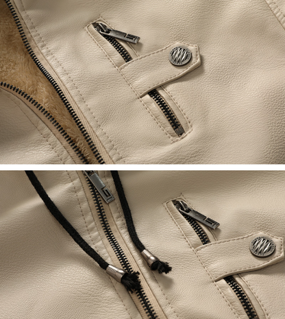 Mens Vegan Leather Hooded Jacket With Inner Faux Fur Lining