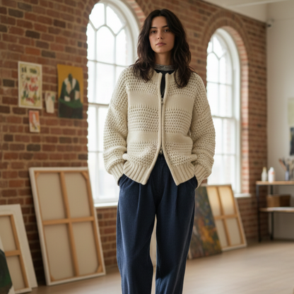 Womens Double Zip Chunky Knit Cardigan