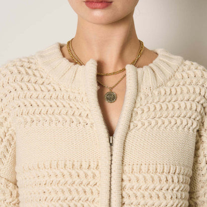 Womens Double Zip Chunky Knit Cardigan