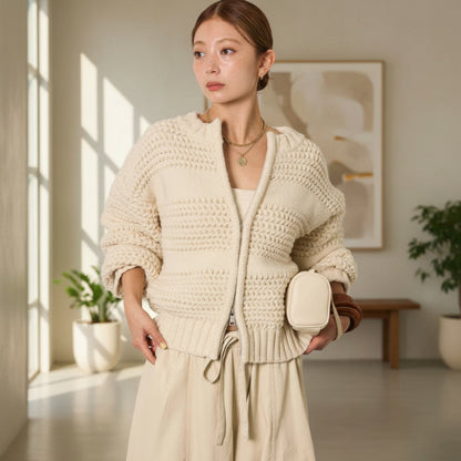 Womens Double Zip Chunky Knit Cardigan