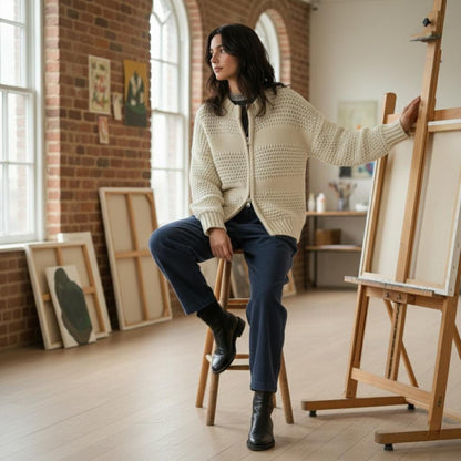 Womens Double Zip Chunky Knit Cardigan