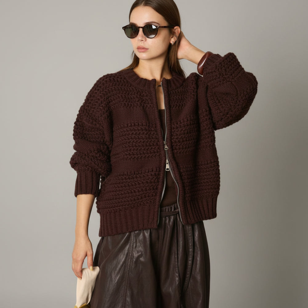 Womens Double Zip Chunky Knit Cardigan