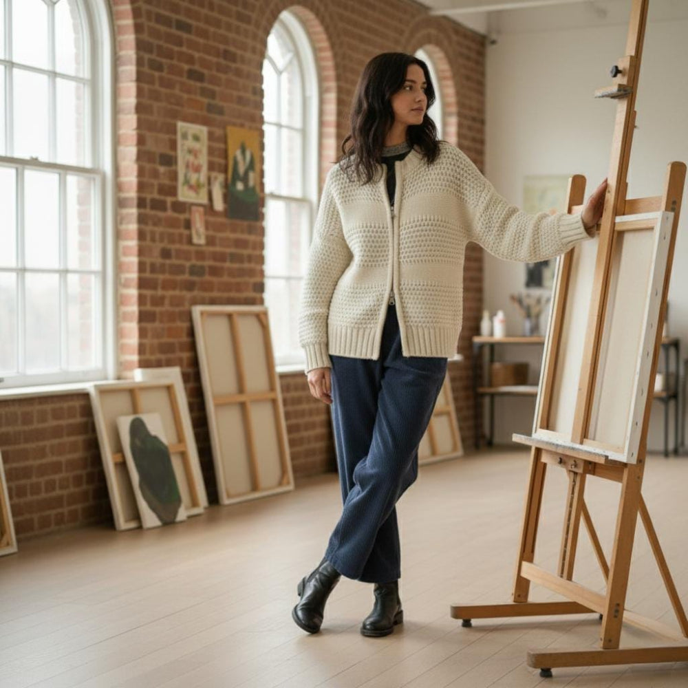 Womens Double Zip Chunky Knit Cardigan