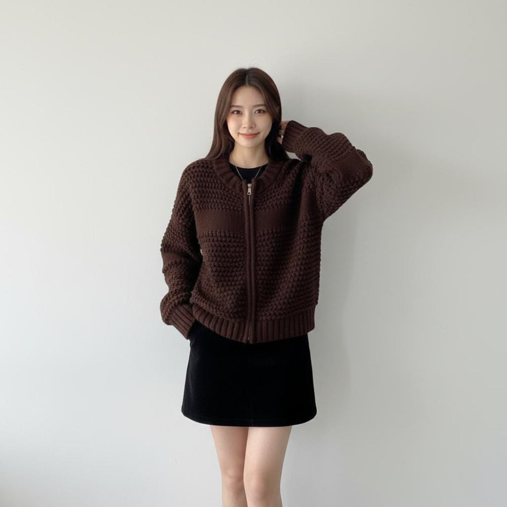 Womens Double Zip Chunky Knit Cardigan