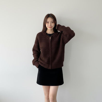 Womens Double Zip Chunky Knit Cardigan