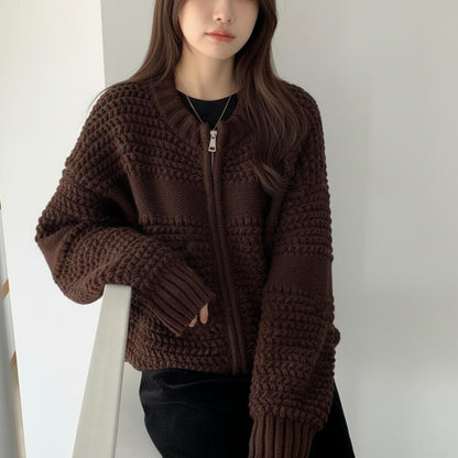 Womens Double Zip Chunky Knit Cardigan