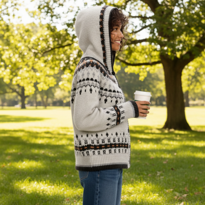 Womens Jacquard Hooded Cardigan