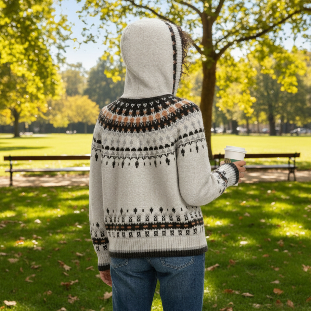 Womens Jacquard Hooded Cardigan