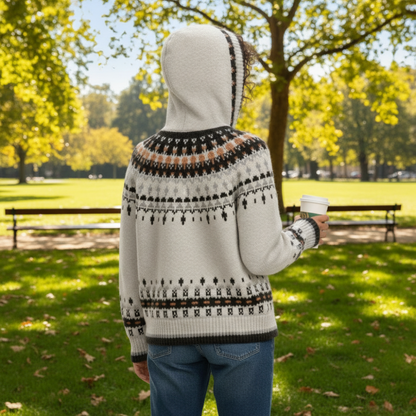 Womens Jacquard Hooded Cardigan